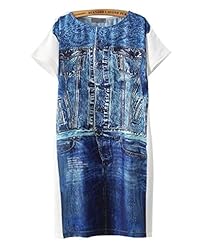 Short Sleeves Tank General Print Denim/Polyester/Spandex Shift Party Dress 