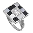Sterling Silver Ring - Clear CZ and Mother of Pearl - 17 mm x 3 mm, Sizes 6-9