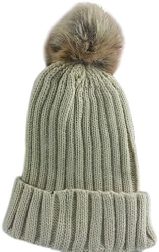 GlobalHouse Unisex Double-Ribbed Jingle Cuffed With Pom Knitted Crochet Warm Beanie Beret hat (beige)