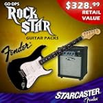 Starcaster Electric Guitar Pack by Fender, Black - Maple Fretboard