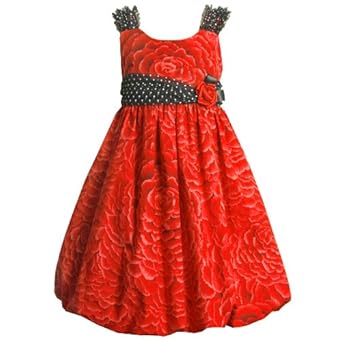 Bonnie Jean LITTLE GIRLS 4-6X RED 'Photo-Rose' PRINT BUBBLE SKIRT Special Occasion Wedding Flower Girl Party Dress