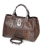 Sac cabas marron fonc&eacute; dessin croco, avec bandouli&egrave;re amovible
