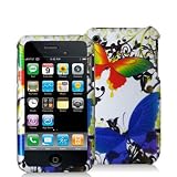 Premium Designer Hard Crystal Snap-on Case for Apple iPhone 3G, 3GS 3G-S - Cool White Rainbow Butterfly Print