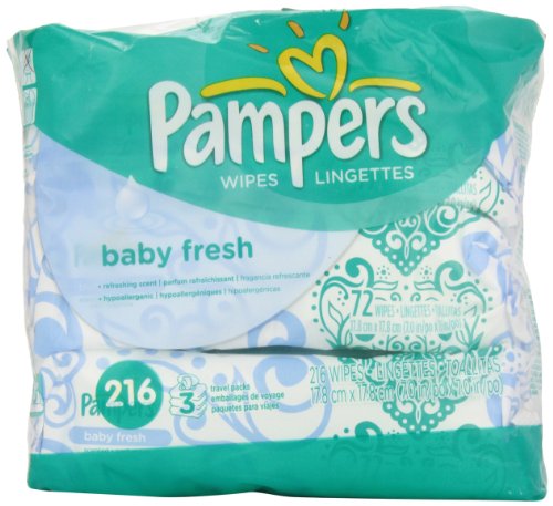 Pampers Baby Fresh Wipes 3X Travel Pack, 216 Count (Pack of 4) - Health