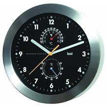 Bai Brushed Aluminum Weather Station Wall Clock, Black