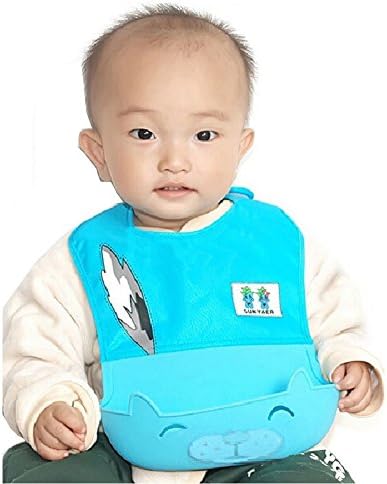 Mom Miya Foldable Roll Up Silicone Bibs Set 2 Pack (Green And Blue) With Comfortable Fabric Top Cute Baby Bibs