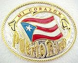 Puerto Rican Flag Western Rodeo Belt Buckle Rico