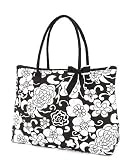 Diaper Bag Tote Handbag Floral Flower Black White Black Trim Quilted Extra Large 18 by Belvah