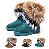 Gaorui women winter warm high long snow Ankle boots faux fox rabbit fur tassel shoes-US7.5_Brown