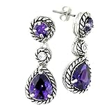 Designer-Inspired Dangle Earrings w/Amethyst, White CZs