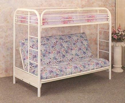 Twin Full Size Convertible Futon Bunk Bed in White Finish