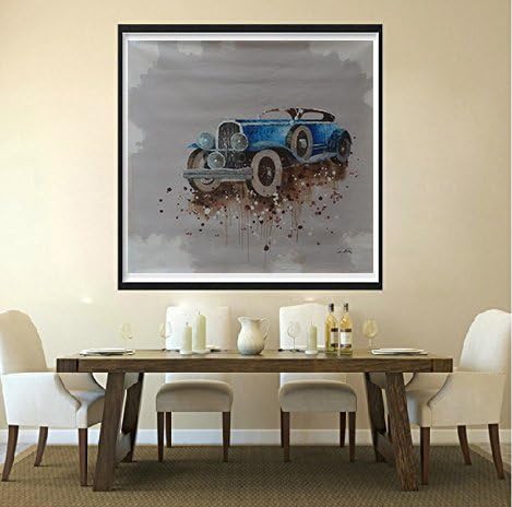 Sunteeny Modern Car Oil Painting Unframed Still Life Painting Blue Dream Car Oil Painting for Boy's Bedroom Living Room Decoration 32x32 inches 82x82cm