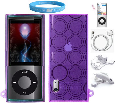 Purple Circle TPU Jelly Case for Ipod Nano 5 Ipod Nano 4gb 8gb + Wall Charger + Car Charger + USB Data Cable + Screen Protector + Wristband