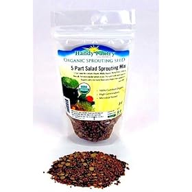 5 Part Salad Sprout Seed Mix -1/2 Lbs (8 Oz) - Organic Sprouting Seeds: Radish, Broccoli, Alfalfa, Green Lentil & Mung Bean - For Sprouts
