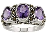 1.80CTW AMETHYST AND MARCASITE STERLING SILVER RING