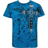 Metallic Silver Embossed Cross Short Sleeve Crew Neck Cotton Mens Fashion T-Shirt