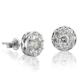 18k White Gold Floral Cluster Diamond Earrings Studs (G-H, SI-I, 1.46 carat)