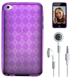 Argyle Durable Crystal HD Flexible Skin Checker Design for Apple iPod Touch 4 ( Compatible with all Models, 8 GB 32 GB and 64 GB) + Includes an eBigValue (TM) Determination Hand Strap KeyChain + Includes a Crystal Clear High Quality HD Noise Filter Earbuds Earphones Headphones 3.5mm Jack