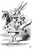 Sheet of 21 stickers 6.3 x 3.8cm each Alice in Wonderland White Rabbit, dressed as herald, blowing trumpet