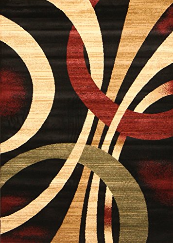 New City Contemporary Brown and Beige Modern Wavy Circles Area Rug 5'2 x 7'3