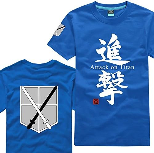 Hymorning Creative Printed Cotton Fashion Men T-shirt Attack on Titan 01 (L, Blue)