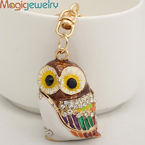 Diamond Perfume Bling Beauty Colorful D Mini Enamel Owl Keychain Fashion Crystal Animal Metal Key Chain Ring For Women Gift Bag Purse Charm Pendant Jewelry