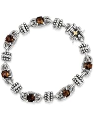 SS 5.14ct 14k Yellow Gold Smokey Quartz 7.5in Vintage Style Bracelet
