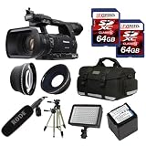 Panasonic AG-AC160APJ AC160 HD Camcorder + Rode NTG1 Mic + Panasonic Battery + Two 64GB (10) Cards + 0.45X Wide Angle Lens + 2x Telephoto Lens + Case + Tripod + Led Light + Travel charger + UV + CPL Filter