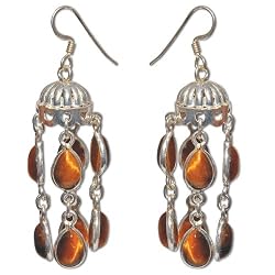 The Earrings Sterling Silver Tiger'seye Gemstone 2.5 inches (erg137)