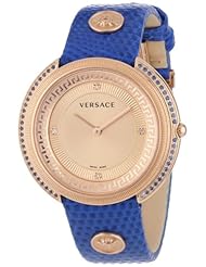 Versace Womens VA7080013 Thea Gold Ion-Plated Stainless Steel Blue Sapphires Lizard Pattern Leather Strap Watch