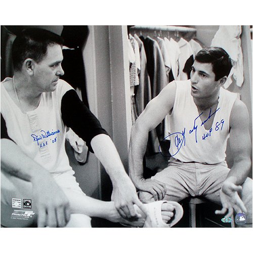 Carl Yastrzemski & Dick Williams Dual Signed HOF 89 & HOF 08 in Locker Room 16x20 Photograph