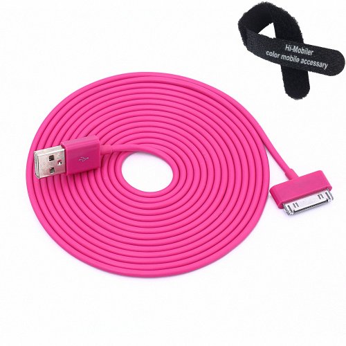 Colorful 30pin USB Data Sync and Charge Cable Compatible with Iphone 4/4s, Iphone 3g/3gs, Ipod (Hot Pink,10ft Long)