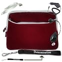 Kindle DX Kroo Microfiber Red Burgundy Extra Pocket Carrying Case + USB Data Cable + Black Car Charger + Black E-Reader Light + Determination Strap (Combo)