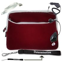 Kindle DX Kroo Microfiber Red Burgundy Extra Pocket Carrying Case + USB Data Cable + Black Car Charger + Black E-Reader Light + Determination Strap (Combo)