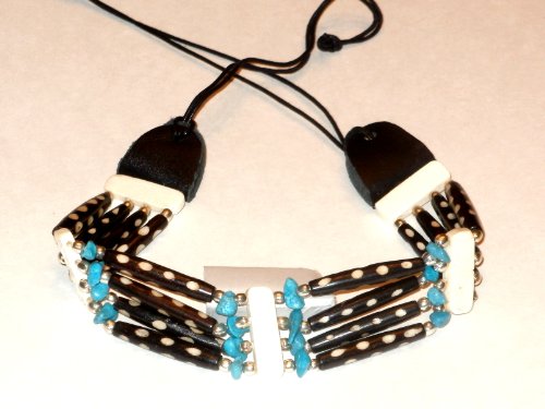 "Southwestern Bone Choker Necklace (Black, White and Turquoise)" "Southwestern Bone Choker Necklace (Black, White and Turquoise)"