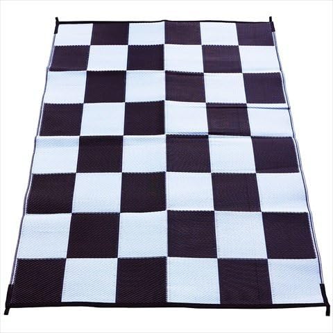 Fireside Patio (5054_5x7_Race_Check) Black/White 5' x 7' Reversible Patio/RV Mat with Racing Checks Checkered Flag Design