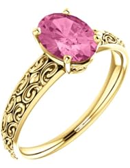 14K Yellow Gold 8.00x6.00mm Oval Cut Pink Sapphire Ring -- LIFETIME WARRANTY