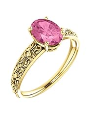 18K Yellow Gold 8.00x6.00mm Oval Cut Chatham Created Pink Sapphire Ring -- LIFETIME WARRANTY