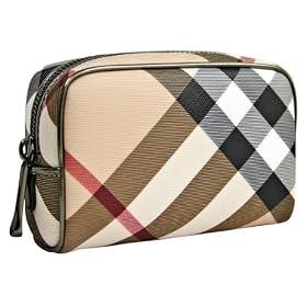 Burberry Small PVC Coated Check Canvas Nickel Leather Cosmetics Case 3338605
