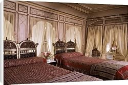 Canvas Print of Traditional wood carved headboards and block printed from Robert Harding