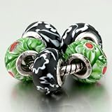 Pugster 5 Black Flowers Green Pandora Beads Bracelets