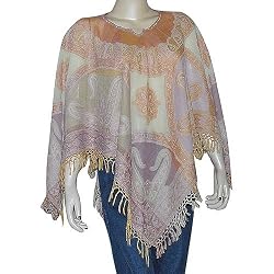 Womens Poncho Outerwear Wool in Jacquard Design 40 x 40 inches (pnch289)