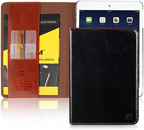 iPad Mini 2/3 Case Cover - Genuine Leather Wallet Case with Card Slots "BUSINESS" Leather Series by IMUCA (Black)
