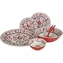 Le Cadeaux Triple Weight Melamine 16 Piece Dinnerware Set, Red Rooster