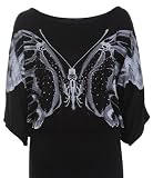 Women Butterfly Print Batwing Top in BLACK & WHITE, LADIES S/M-M/L