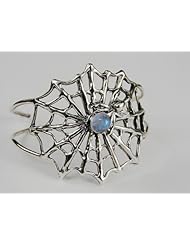 An Impressive Sterling Silver Spider Web Bracelet Accented with Genuine Garnet Rainbow Moonstone