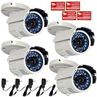 VideoSecu 4 Infrared Outdoor Day Night Vision Audio Microphone Security Cameras Weatherproof Built-in 1/3' Sony CCD Wide View Angle Lens Home Video Surveillance Bullet Cameras with Power Supplies WAQ