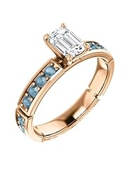 10K Rose Gold Emerald Cut White and Blue Diamond Ring -- LIFETIME WARRANTY