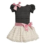 Girls Polka Dot Print Puff Sleeves Tiered  Cotton/Nylon/Polyester/Spandex Scoop Neck  Dress With a Bow(s)