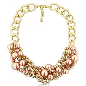Light Brown Pearl and Crystal Multi Strand Necklace and Earring Set by 